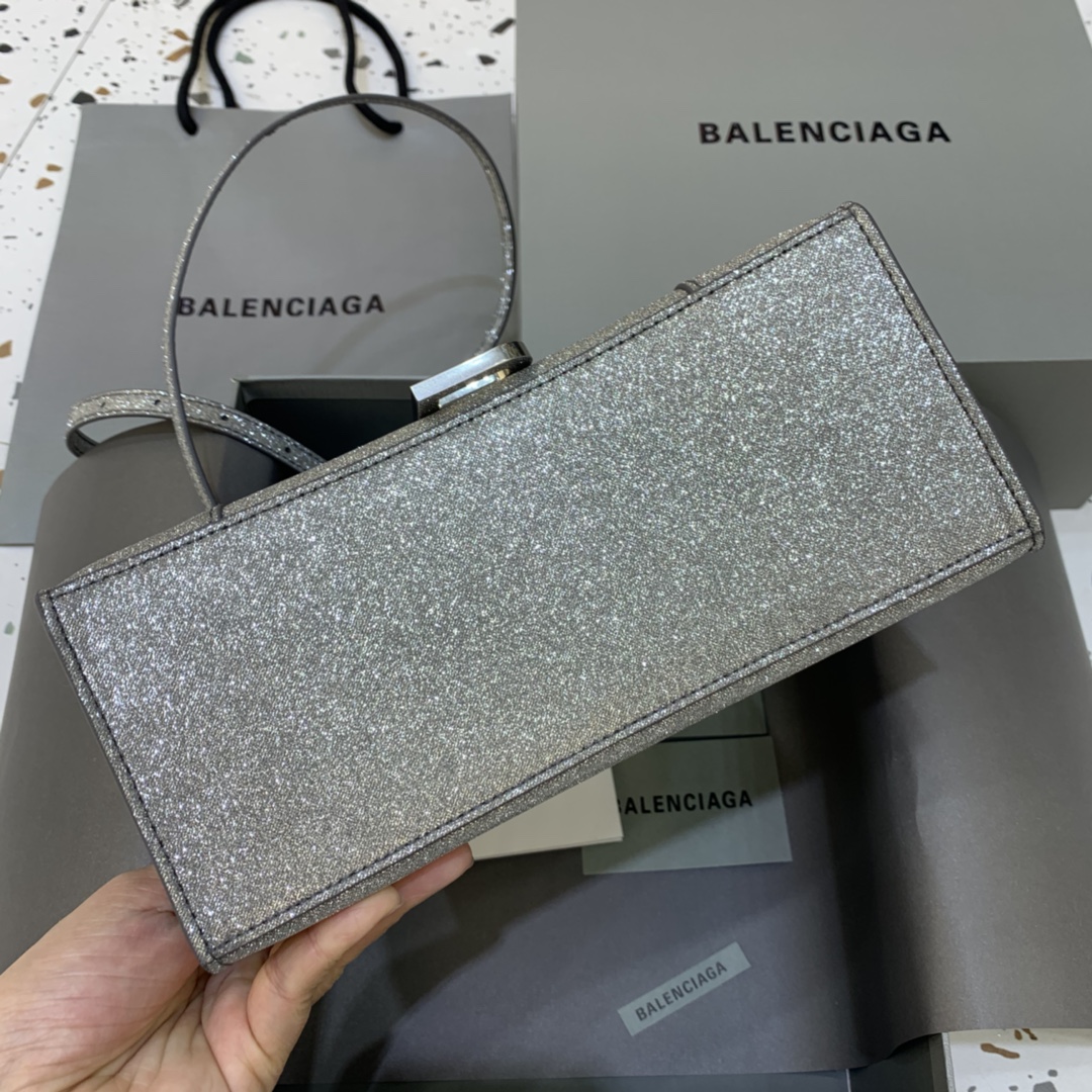 Balenciaga Hourglass Small Handbag Glitter Material Shoulder Bag Gray